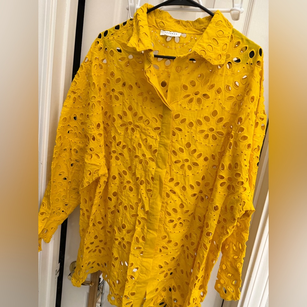Topshop Yellow Eyelet Button Down Shirt - Picture 2 of 7
